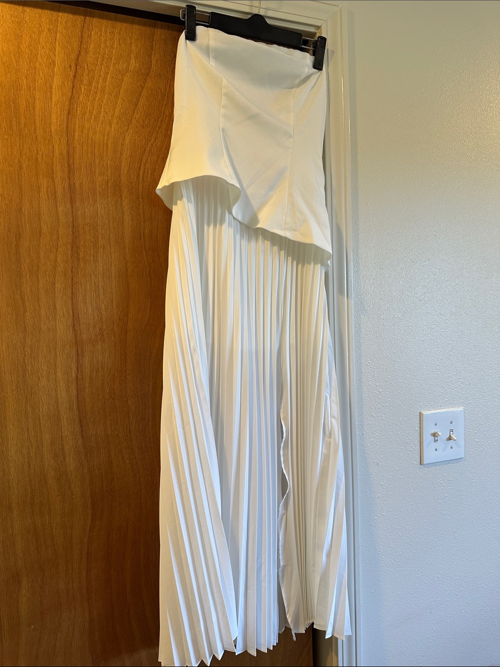 Pleated White Strapless Maxi dress